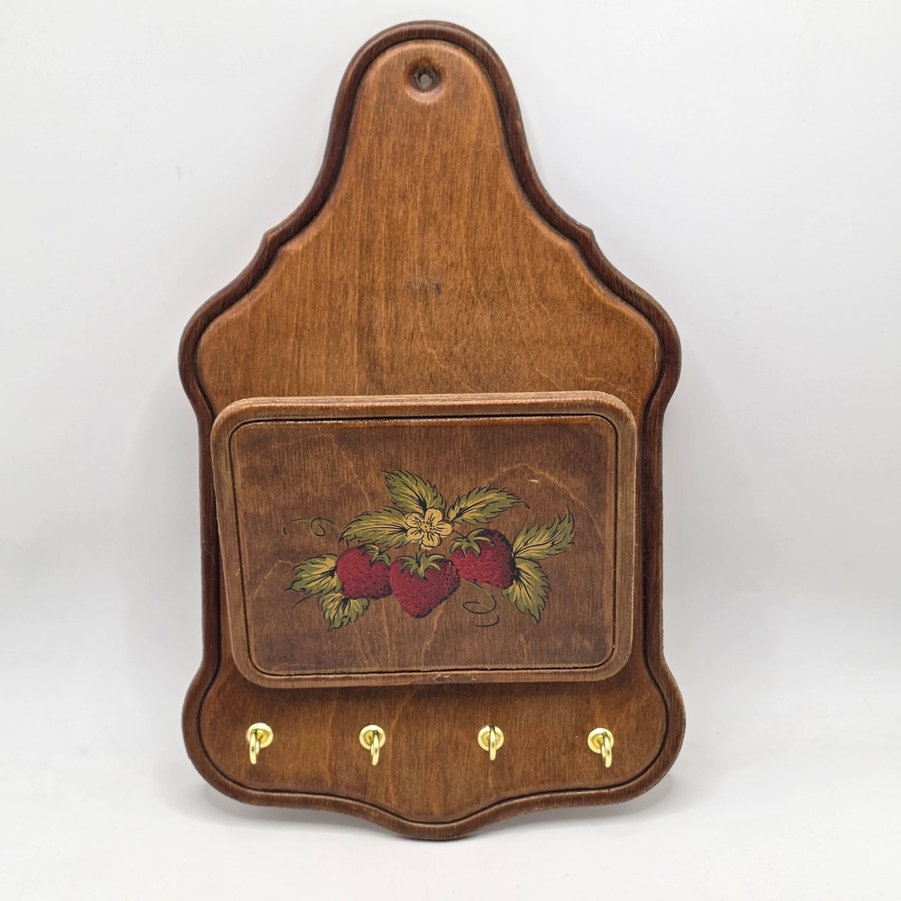 Vintage Wood Strawberry Mail Holder Key Rack Wall Mount Farmhouse Decor